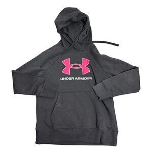 Under Armour Womens Size S Gray Pink Rival Fleece Big Logo Foil Outline Hoodie‎